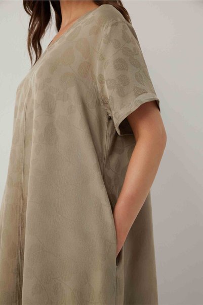 İpekçi Otantik Woven Flora Textured Tencel Bell Dress Olive