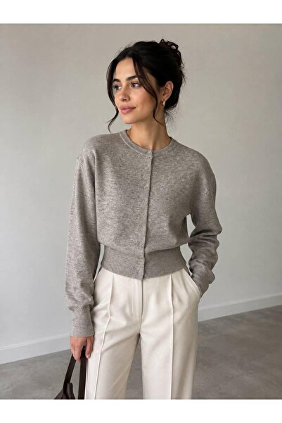 Flarsky Women's Crew Neck Soft Textured Regular Fit Snap Fastener Knitwear Ca...