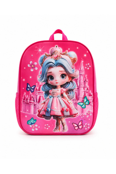 Generic Brand Ghiozdan copii 3D, cu design, fermoar, bretele, Roz / Mov / Mul...