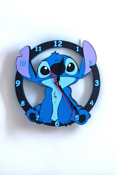 Neo Gift Stitch Tasarımlı Mavi-Siyah Duvar Saati – Dekoratif, Sessiz Mekanizm...