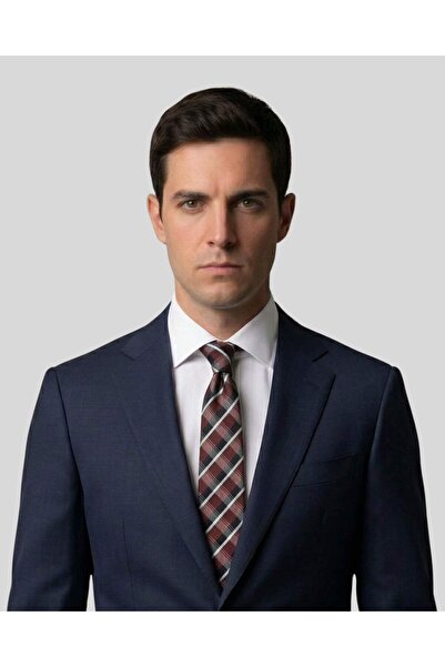 KUMOVO Burgundy Plaid Patterned Slim Tie – 7 cm Wide