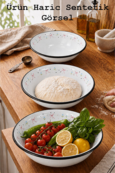 İnci Emaye 32 Cm-36 Cm-40 Cm 3 Lü Emaye Leğen Çırpma Ve Karıştırma Kabı, Hamu...