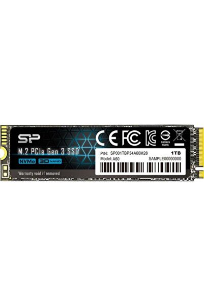 Silicon Power 1TB P34A60 SP001TBP34A60M28 Μονάδα Στερεάς Κατάστασης M.2 PCI-E...