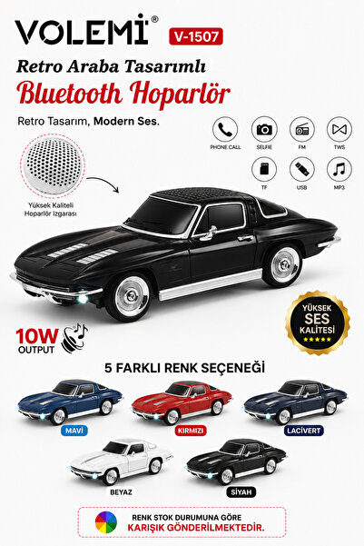VOLEMİ Retro Araba Tasarımlı Bluetooth Hoparlör 10W Güçlü Ses TWS Destekli MP...
