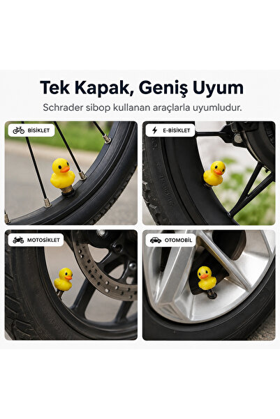 Genel Markalar 4’lü Ördek Tasarımlı Schrader Sibop Kapağı – Otomobil, Motosik...