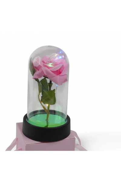 Virello Trandafir artificial cu LED în cupolă de sticlă – Decor romantic cu b...