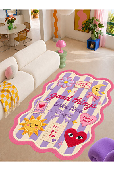 Rugs Modern Halı AURA Good Things Yazılı Renkli Modern Dokuma Taban Dekoratif...