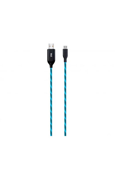 Well Cablu Micro USB 1m 2.1A pentru încărcare și date cu lumină albastră care...