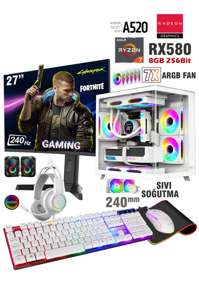 Zeiron Stinger X60 White Ryzen 7 5700 16GB RAM 512GB SSD RX580 8GB 27" 240Hz ...