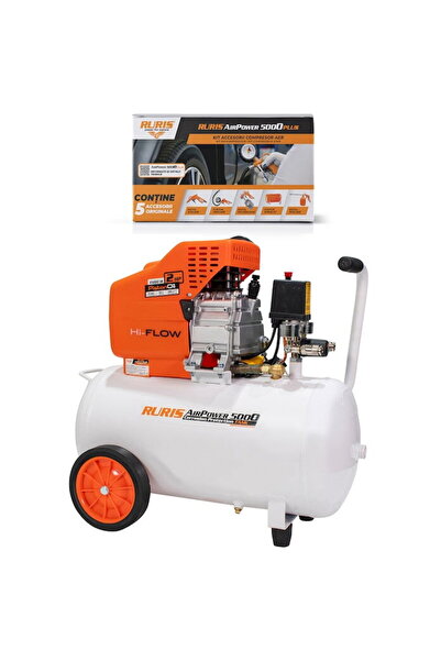 RURIS Compresor de aer AirPower5000PLUS, 50 l, 1500W, 8 bar, 180 L/min, kit d...