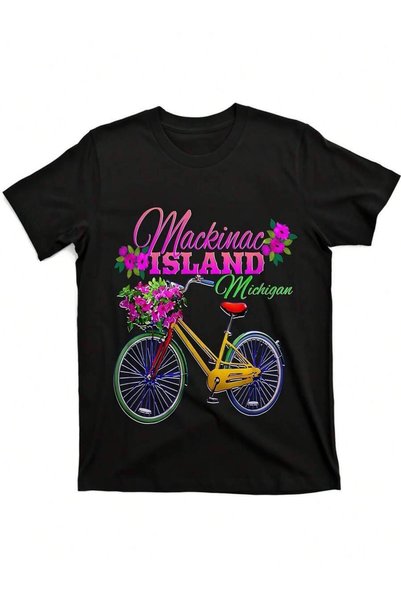 k222 Mackinac Island Michigan Vintage Bike & Flowers
