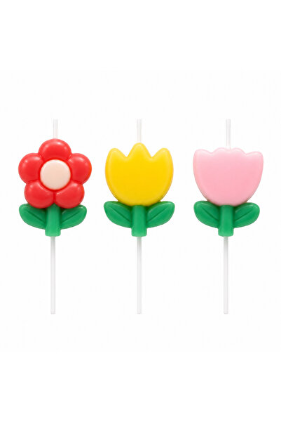 genaja Set 3 Lumanari Tort Flori Multicolore, Parafina, Lumanari Decorative A...