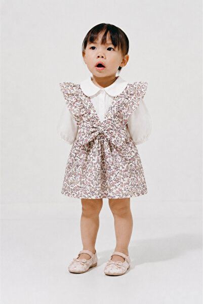 Tifina Kids Baby Girl Floral Patterned Bow Detailed Jumpsuit Cotton Shirt Set...
