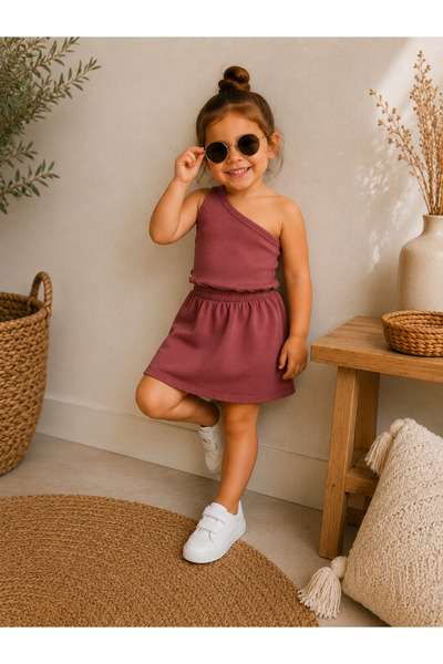 BAHNUR Girl's Mulberry Color Crop Top and Skirt Two-Piece Summer Stylish Set