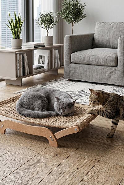 GOBYPET Kediler İçin Tırmalanabilir Sisal Halı Özellikli Konforlu Kedi Yatağı 6075