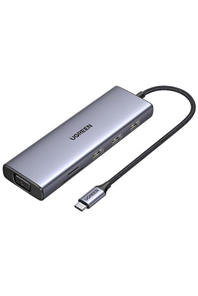 Ugreen CM498 15600, 3x USB-A 3.0, HDMI, VGA, RJ45, SD/TF card reader, gray