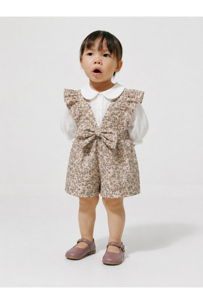 Tifina Kids Baby Girl Floral Patterned Bow Detailed Jumpsuit Cotton Shirt Set...