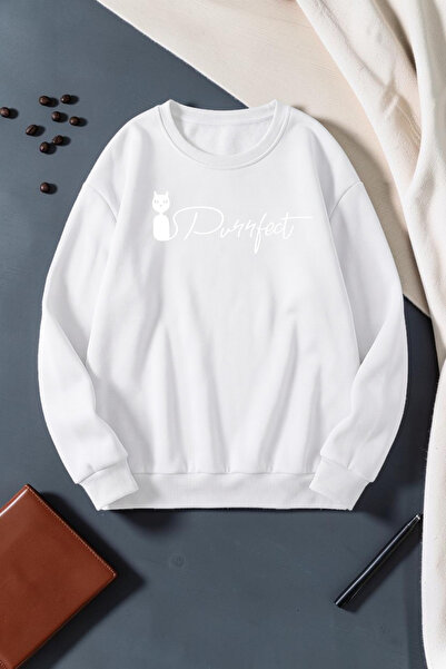 uyguntarz Unisex Cat Purrfect Printed Crew Neck Sweatshirt
