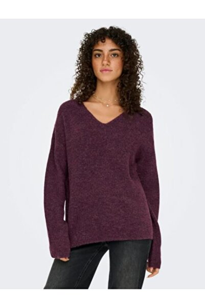 ONLY Women's Onlcamilla V-Neck L/S Bordo Sweater - 15204588