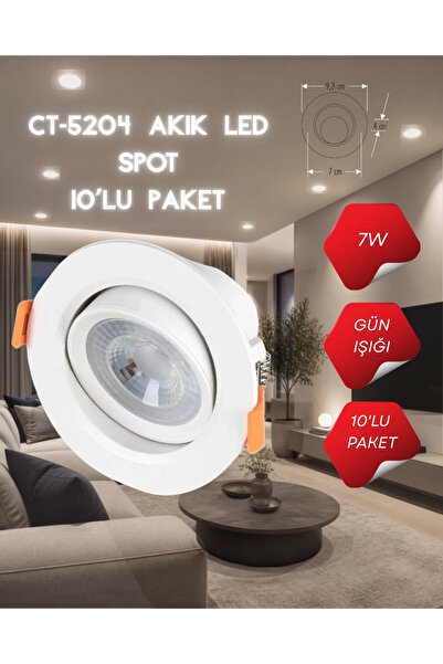 Cata CT-5204 Akik Led Spot 7W Beyaz Kasa Günışığı - 10’lu Paket