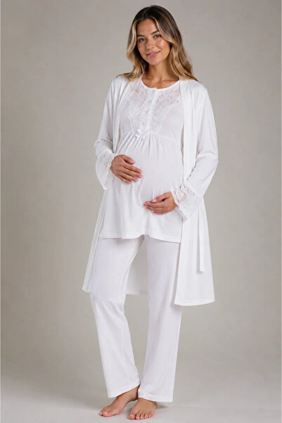 bysoca Women's Ecru Maternity Pajama Set, Pregnant Women's Hospital-Issued 3-...