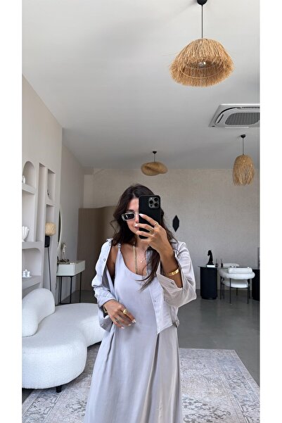Buket Teke Light Gray Tensel Premium Shirt Dress Set