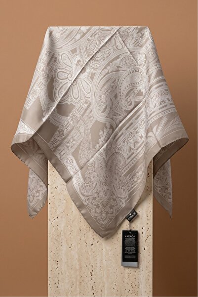 FERHEL Osmanlı Paisley Desenli Rayon Eşarp 92 x 92 Ebat - Taş