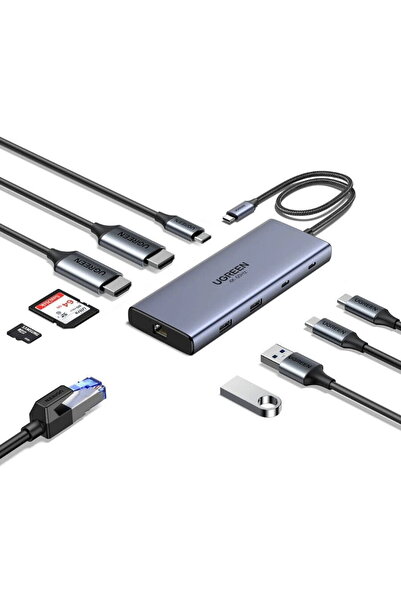 Ugreen USB HUB KF2349436, USB-C la 3x Type-C, 2x USB-A, 2x HDMI, RJ45, TF, SD...