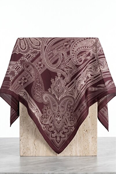 FERHEL Osmanlı Paisley Desenli Rayon Eşarp 92 x 92 Ebat - Mürdüm