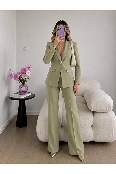 Ekim Store Glittery Piping Jacket and Trousers Double Blazer Set