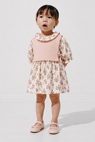 Tifina Kids Baby Girl Floral Patterned Dress Side Tie Thin Knitwear Set Daily...