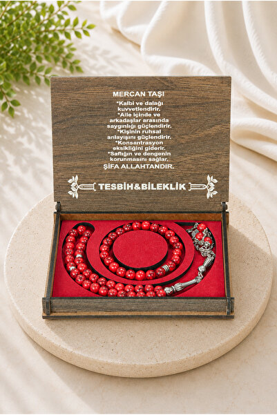 ihvan online Set de mărgele de rugăciune și brățară din piatră coral – Set ca...