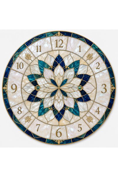 AA Shop ve Vitray Görünümlü Dekoratif Baskılı Ahşap Duvar Saati 45 cm Sessiz Akar Mekanizma 887