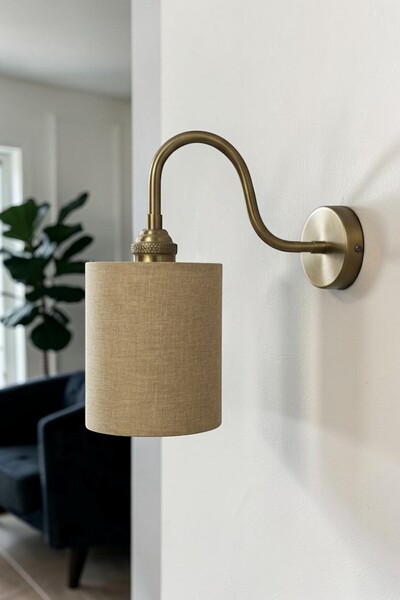 Bamyum Novella Beige Fabric Textured Metal Antique S Body Rustic E27 Single W...