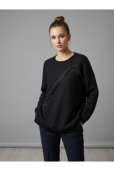 ON TRİKO Cross Tassel Detailed Round Neck Glittery Knitwear Sweater 10307