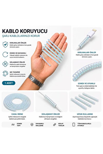 izel aksesuar Rainbow Spiral Cable Protector Compatible for All Cables
