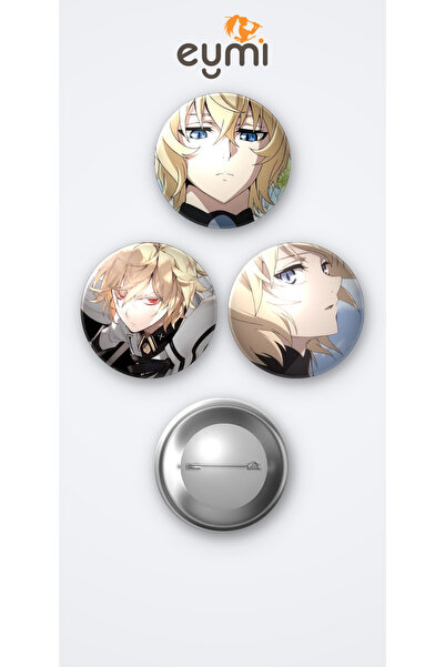 Eymi Design Seraph of the End Mikaela Hyakuya 3'lü Metal Rozet Seti 58mm İğne...