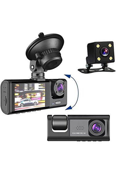 KIALLOY Cameră auto, Cameră auto cu 3 canale, Cameră auto 1080P pentru față ș...
