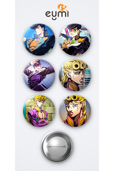 Eymi Design Jojo Josuke Higashikata ve Giorno Giovanna 6'lı Metal Rozet Seti ...