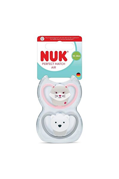 Nuk Perfect Match Air Silikon Damaklı 2'li Emzik 18-36 ay Gri/Pembe, Kız