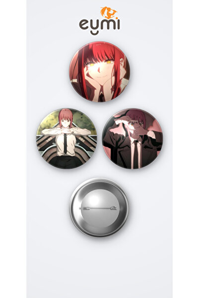 Eymi Design Chainsaw Man Makima 3'lü Metal Rozet Seti 58mm İğneli Buton Çanta...