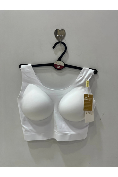 Belvü Women's Invisible Half Tank Top with Removable Pads Laser Cut Bra-White