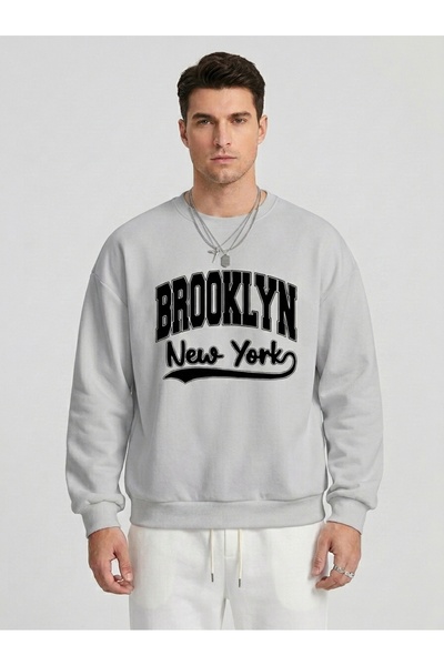 ZAVIXO Φούτερ Oversize με στάμπα Brooklyn New York, με λαιμόκοψη Crew Neck, γ...