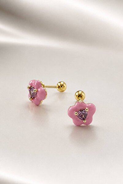 TAKIŞTIR 2'li Pembe Renk Çiçek Figürlü Taş Detaylı Tx Tragus/Kıkırdak Küpe/Pi...