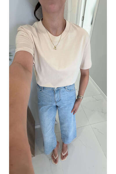 BİRCANÇİL Dlvin Giola Stone Decorative Stitched Crew Neck T-Shirt