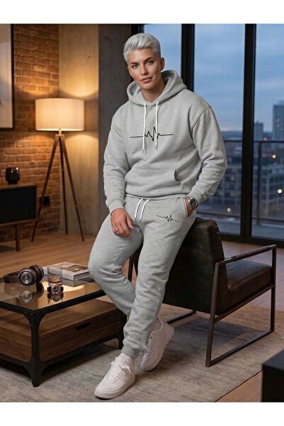 WOODROFFE Unisex Heartbeat Oversize Hooded Tracksuit Set Loose Fit