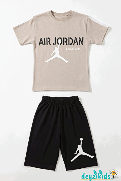 Air Basketbol Sınce 1984 Baskılı Yuvarlak Bisiklet Yakalı Tek Şeritli Kısa Kollu Alt Üst Takım T-shirt Şort 3-4-5-6-7-8-9-10-11-12 Yaş