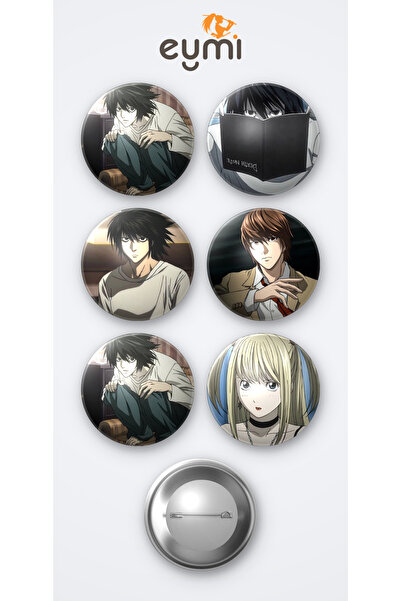 Eymi Design Death Note L Anime ve L , Light ve Misa Anime 6'lı Metal Rozet Se...