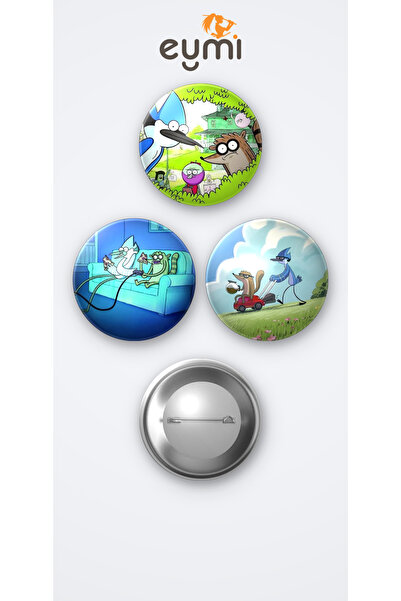 Eymi Design Regular Show ( Sürekli Dizi ) 3'lü Metal Rozet Seti 58mm İğneli B...