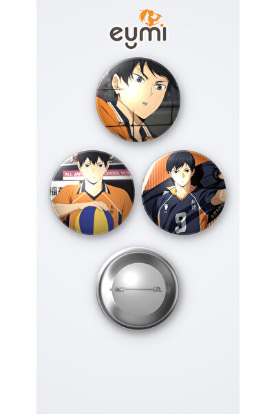 Eymi Design Haikyuu Tobio Kageyama 3'lü Metal Rozet Seti 58mm İğneli Buton Ça...